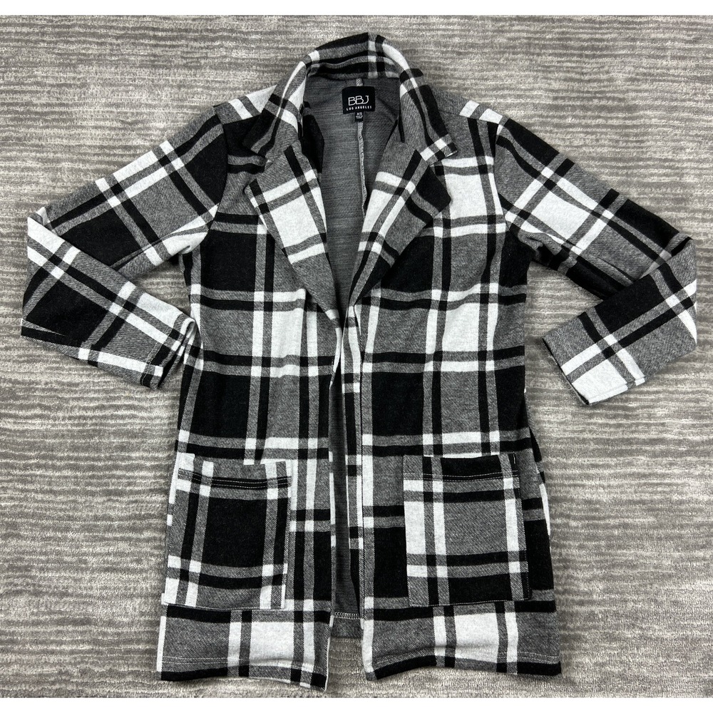 BBJ Los Angeles Cardigan Jacket Womens XS Black Plaid Open‎ Front JK25682Z-MA